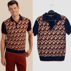 Mr Turk Worn On TV Mens XS Polo Shirt Geometric Print Short Sleeve Knit Cotton